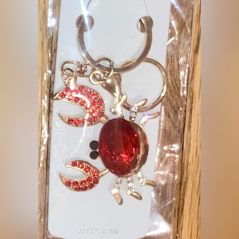 Crab Jeweled Bag Charm Key Holder Gold + Red, Black or Blue - NWT - Picture 3 of 5